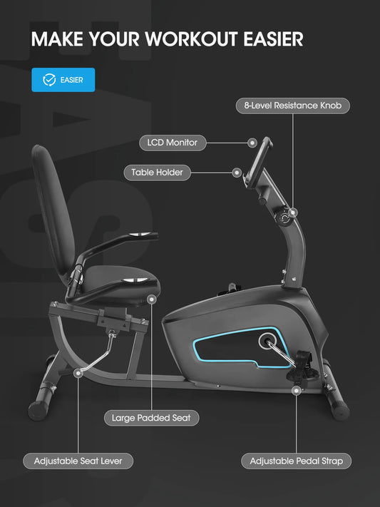 Exercise Bike Recumbent Indoor Stationary Exercise Bike for Home Use with Pluse Monitor/Tablet Holder